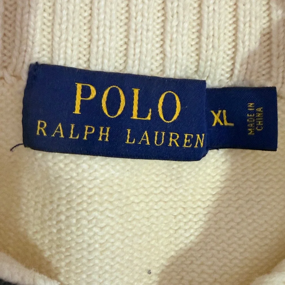 Polo Ralph Lauren Quarter Zip Men XL Cream Ivory Classic Cotton Knit Pullover